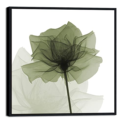 Wieco Art Black Frame Art Large Green Flickering Flowers Pictures...