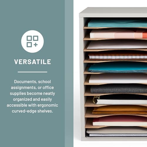 Safco Vertikaler Literatur-Organizer, 11 Fächer, Büro- und Klassenzimmer-Briefkasten mit verstellbaren Regalen, Holzpapier und Postsortierer, modernes Grau