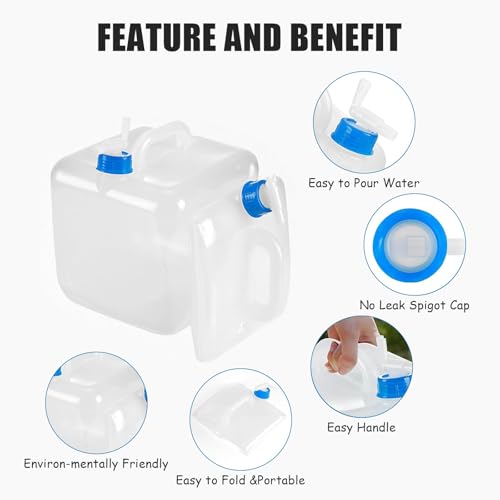 2 Pack Contenedor de Agua Plegable - Jarra de Agua Libre de BPA, Balde Plegable con Grifo y Gancho, Contenedor de Almacenamiento de Agua para Camping, Senderismo y Supervivencia, 10L miniatura 6