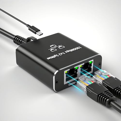 EGGIS RJ45 Network Splitter Gigabit Ethernet Splitter 1 to 2, 1000Mbps High Speed RJ45 Ethernet Network Splitter Adapter for Cat 5/5e/6/7/8 Cable