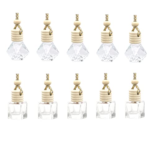 10Pcs Empty Hanging Car Air Freshener Perfume Bottle Aromatherapy Fragrance Essential Oil Glass Bottle Refillable Car Hanging Diffuser Bottle Pendant Clear Essential Oil Bottle With Wooden Caps And Hanging String #TOP8
