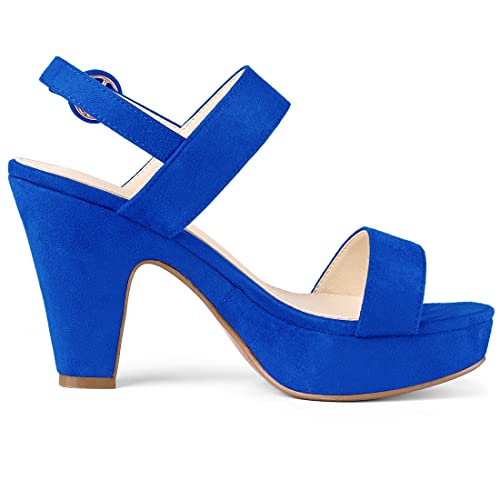 Allegra K Allegra K Women's Slingback Platform Deep Blue Chunky Heels Sandals - 9 M US