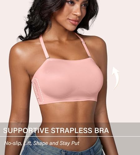 Image of DEANGELMON Strapless Bras for Women Non-Slip Silicone Bandeau Seamless Tube Top Bralette Comfy Non Padded Stretchy Stylish