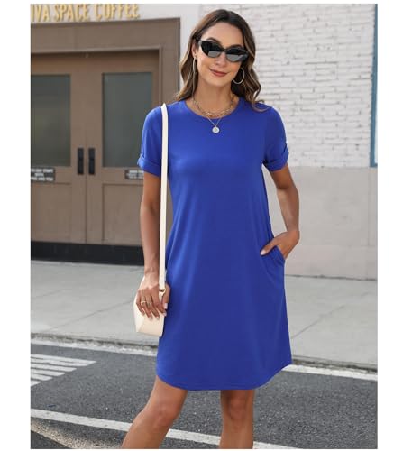 Image of Bluetime Womens T Shirt Dresses Casual 2026 Summer Short Sleeve Loose Vacation Dress with Pockets