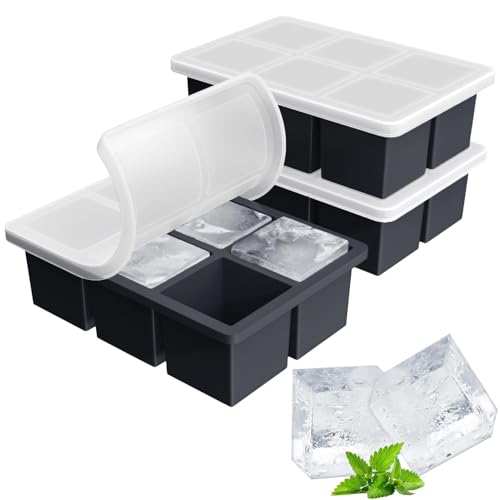 Silicone Ice Cube Trays, 3 Pack Ice Cube Tray with Lid, Flexible Silicone Ice Cube Moulds, BPA Free Ice Molds, Large Ice Cube Moulds for Baby Food, Whiskey, Cocktails, and Mixed Drinks