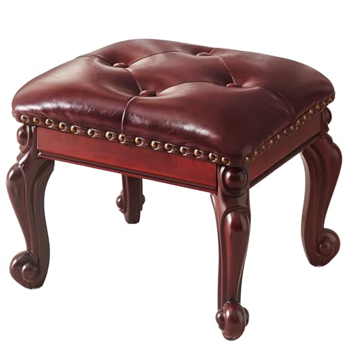 KUKEJCM Ottoman Foot Rest, Small Leather Footstool, Vintage Living Room