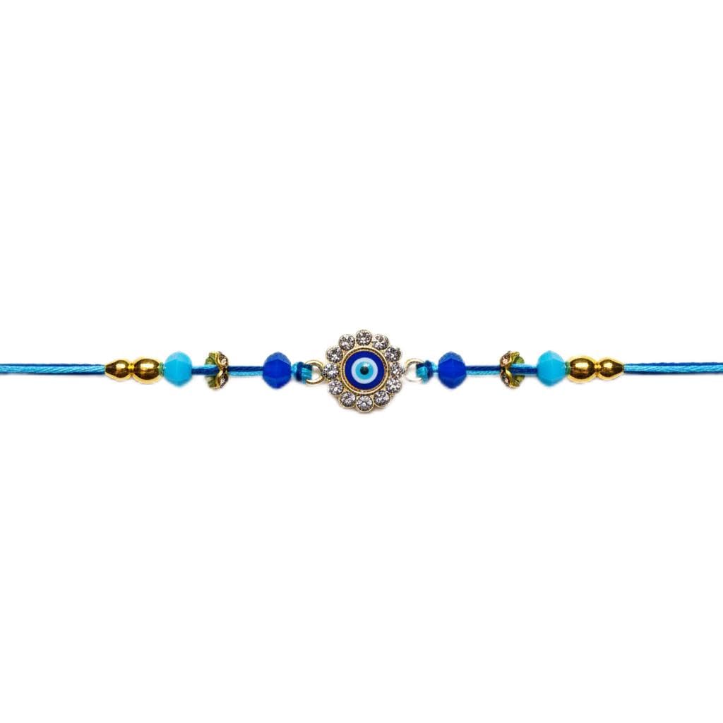 Evil Eye Rakhi for Brother | Blue Beaded Designer Rakhi with Crystal Stone | Handmade Raksha Bandhan Thread | Traditional Rakhi Gift for Bhai-image-36