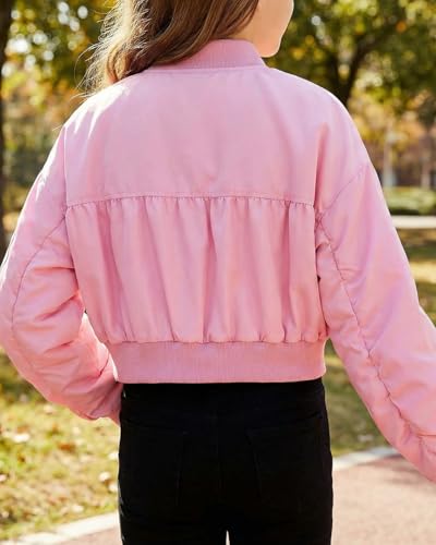 Image of WELAKEN Lightweight Multiple Pockets Zip Up Bomber Jacket for Girls Toddler & Kids II Little Girl's Casual Flight Crop Jacket