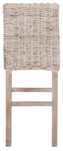 Taburete de bar SAFAVIEH Tobie de ratán y madera de mango, acabado gris lavado, altura de asiento 17,7 pulgadas, estilo costero, para cocina, bar o comedor, totalmente ensamblado (modelo BST6500B) miniatura 5