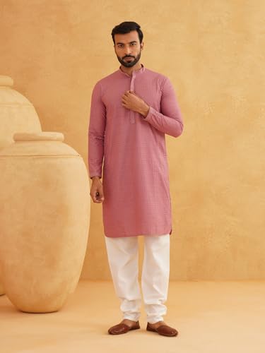 Sojanya (Since 1958 Men'S Cotton Checked Embroidered Kurta With Churidar Pyjama2