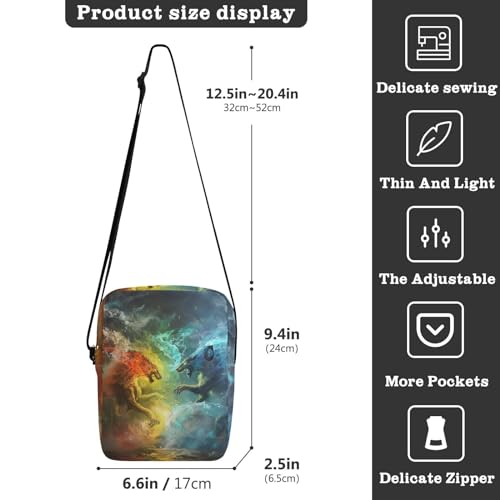 Crossbody Bag Fire Ice Blue Animal Fighting Messenger Bag for Women Men Purse Shoulder Bag Satchel Bag with Adjustable Strap 214B59883
