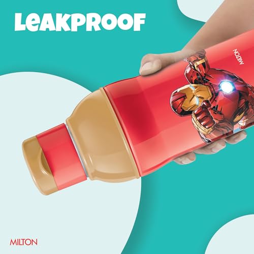 Image of Milton Marvel Steel Slim 600 Insulated Inner Steel Water Bottle for School Kids I Leak Proof Flip Top Lid, Easy to Carry Loop, Insulated Thermo Sipper Bottle for Kids, 490 ml, Red (Iron Man Print)