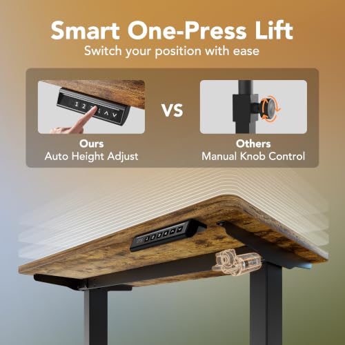 Image of HUANUO 32x19 Inch Small Electric Standing Desk, Adjustable, Rustic Brown