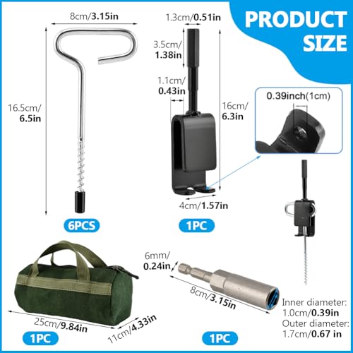 Ice Anchor Tool Kit, Ice Fishing Tent Stakes & Nails with Drill Adapter, Stainless Steel Auger Accessories Set with Threaded Gear & Protective Bag for Camping Shelters and Shanties - Image 4