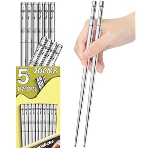 Stainless Steel Chopsticks – 5 Pairs Reusable metal chopsticks Dishwasher Safe, Japanese Chinese korean Chopsticks Set,Non-Slip stainless chop sticks, silver metal chop sticks for Beginners and Adults