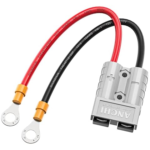 ELECTOP 10AWG Battery Quick Disconnect/Connector Wire, 50A 600V Anderson Connector to O Ring Battery Connector Cable for Electric Forklift UPS Battery Packs Sightseeing Car Tractors (Grey) Cover