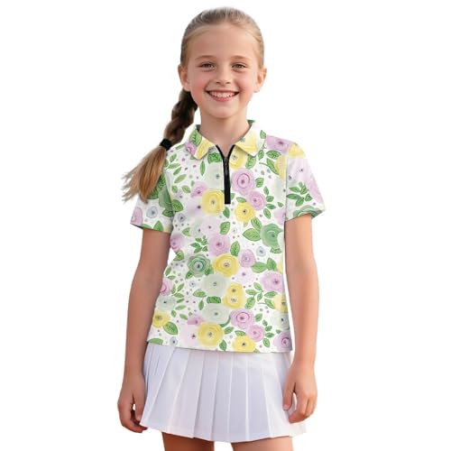 Polo de voyage fille été Cumagical haut de tennis fleuri pour vacances 7-8 ans