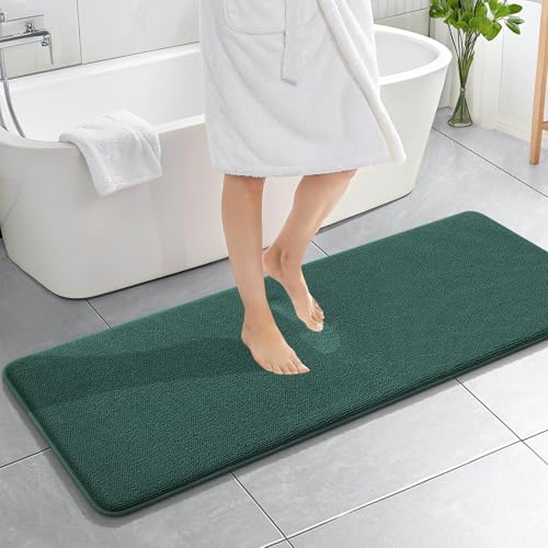Image of OLANLY Thick Memory Foam Bathroom Runner Rugs 59x20, Extra Soft Absorbent Long Bath Rug, Quick Dry Bath Mat, Non-Slip, Washable Mat for Bathroom, Tub and Shower, Home Decor Accessories, Blackish Green