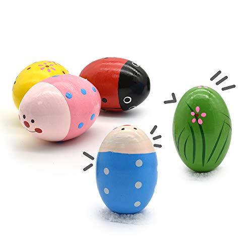 Hayder 5 Pack Wooden Easter Eggs Shakers Maracas Percussion Musical for Party Favors, Classroom Prize Supplies, Basket Stuffers Fillers, Easter Gifts for Children - Thumbnail 5