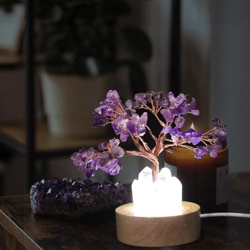 Image of Amethyst Tree Night Light Small Decorative Bedside Lamp for Bedroom 4.52X2.36X2.36In Compact Crystal Night Light for Home Ambiance