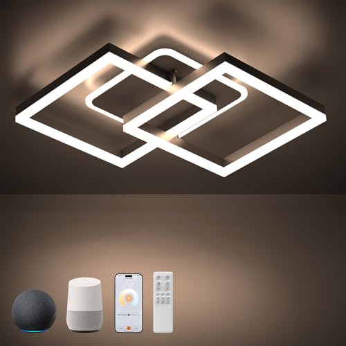 Plafoniera LED Soffitto 40W Dimmerabile,Compatibile con Alexa & Google home ,Controllo APP,Telecomando,con luce Notturna Funzione di Memoria per Camere da letto Soggiorni Sala da Pranzo (Nero)