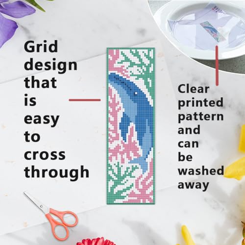 Image of INFUNLY 6 Set Sea Animals Cross Stitch Bookmark Kit for Beginners Whale DIY Cross Stitch Kits Pre-Printed Jellyfish Summer Stamped Embroidery Bookmark Kit with Instruction for Book Lovers Reader Gift