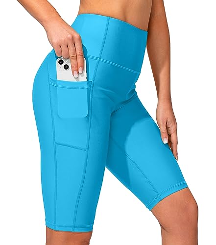 Image of SANTINY Women's High Waisted Swim Shorts with Pockets UPF50+ Long Board Swimming Shorts for Women with Liner