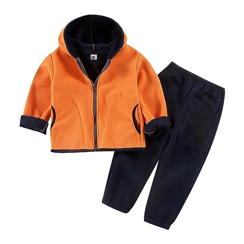 Toddler/Little Boys Boys Shaker Suit Long Sleeved Hooded Jacket Color Zipper Top + Solid Color Baby Winter