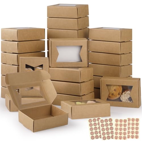 40 Stück Kraftpapier Box mit Sichtfenster,GeeRic Weihnachtskeks-Keksbox (9.7 * 7 * 3CM), Backwaren Backen Süßigkeitenboxen für Gebäck, Muffins, Macarons, Keksbox