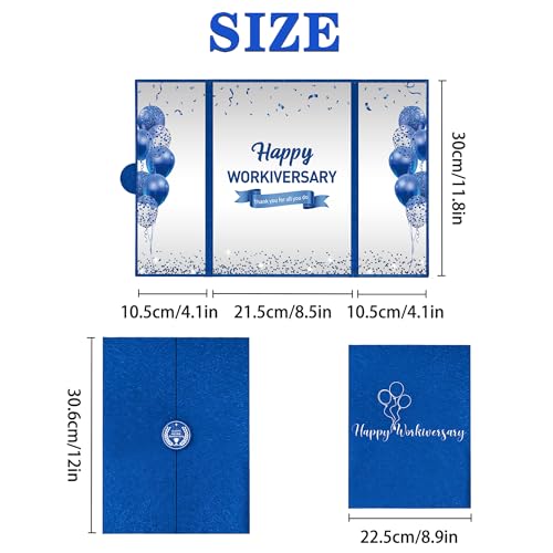 Image of DARUNAXY Blue Silver Happy Workiversary Party Decorations, Navy Blue Happy Work Anniversary Alternative Signature Guest Book for Men Women Employee Business Gifts Signing Card Board for Office Supply