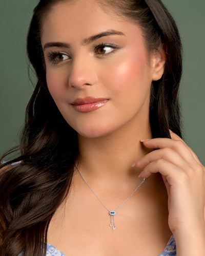Image of Clara 925 Sterling Silver Blue Pendant Necklace with Chain | Platinum Plated |Minimal Daily Wear | Gift for Women & Girls