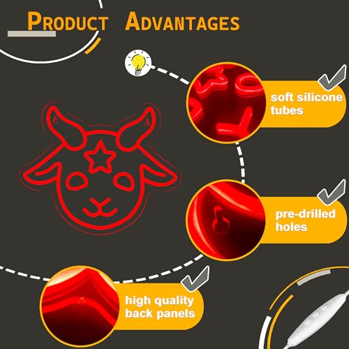 Image of Allball Baphomet Neon Sign, Dimmable LED Signs Gothic Satan Sigil Halloween Neon Signs for Wall Decor, Lamb Demons Neon Light Signs, USB Powered for Halloween Home Bedroom Dorm College Party