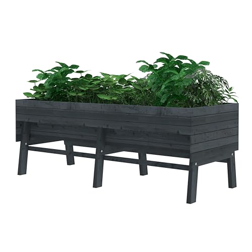 Image of BlueWish Cedar Raised Garden Bed, 28.5 inch H Raised Garden Bed with 837 lbs Capacity, Detachable Liner, Planter Box for Gardening, Vegetable, Flower, Hub, Grey