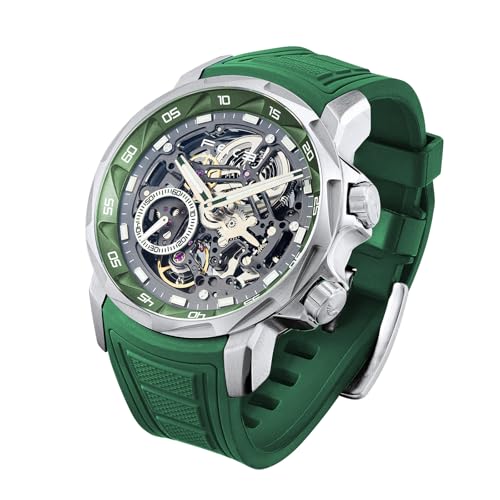 Image of FEICE FM511 Men's Automatic Skeleton Watch, Luxury Sapphire Crystal Glass Blue Dial Luminous Hands, 5ATM Waterproof Sport Wristwatch with Silicone Strap for Men, Casual Mechanical Watches for Men.