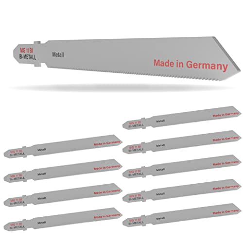 10x Universal Stichsägeblatt MG 11 Bimetall für dünne Bleche aus Stahl und rostfreiem Stahl ab 3mm - 76,5x7,8x1,0 mm, ZPZ 21 - Made in Germany - kompatibel z. B. mit Black&Decker AEG Bosch