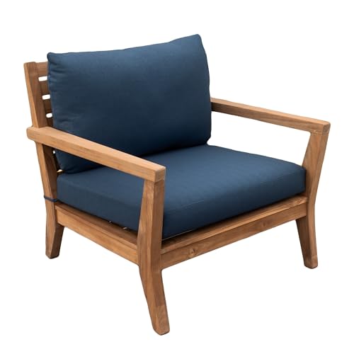 Image of Tommy Bahama Sunbrella Fabric 1-Piece Outdoor Knife Edge Deep Seat Lounge Chair Seat and Back Cushion Set, Bamboo Bay Cobalt