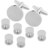 Dannyshi Cufflinks for Men and Tuxedo Shirt Studs Set with Gift Box Stainless Steel Cufflinks (Silver)