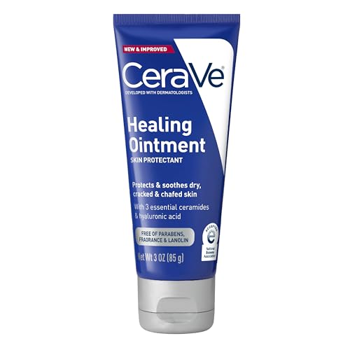 CeraVe Healing Ointment, Hydrating Skin Protectant With Petrolatum, Hyaluronic Acid & Ceramides, Face & Body Skin Barrier Repair For Cracked, Chafed, Dry Skin, Fragrance Free & Lanolin Free, 3 Oz