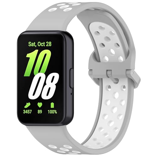 Eiavike Silicone Sport Band for Samsung Galaxy Fit 3 Breathable Two-tone Porous Replacement Watch Strap for Galaxy Fit 3 2024 SM-R390 Women Men (Gray White)