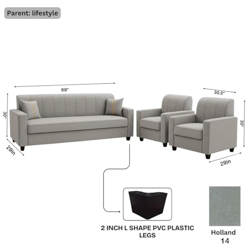 Image of FURNY Cosmos 5 Seater Fabric 3+1+1 Sofa Set (Light Grey) Premium Velvet Finish | Durable Comfort | Ideal for Living Room