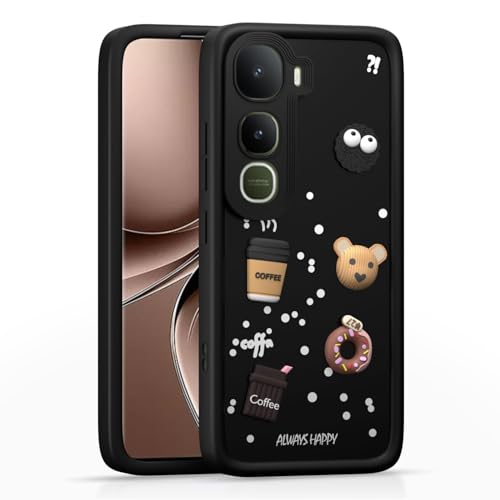 Image of Bintage Cute Fun Taddy| 3D Ball Bear| Donut| Coffee Rubber Case Camera Protection Back Cover Compatible for Vivo Y400 5G - Black