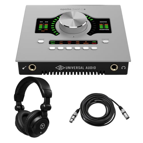 Universal Audio Apollo Twin X DUO Gen 2 Thunderbolt 3 Audio Interface with Studio+ Plug-Ins, Bundle with TAPH100 Monitor Headphones and 25' XLR M to F Microphone Cable