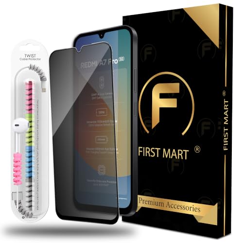 Image of FIRST MART Privacy Tempered Glass for Redmi A7 Pro & Redmi 15C & Poco C85x with Cable Guard & Installation Kit | Anti-Spy 9H Screen Protector, Edge-to-Edge, Case-Friendly | Black