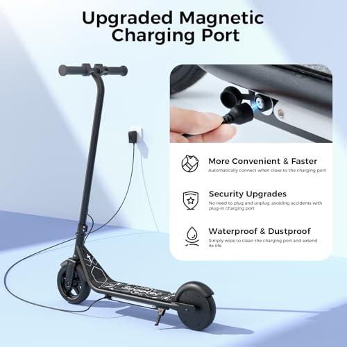 Image of Electric Scooter for Kids Ages 6-12, 150W Motor,10 Mph Max Speed, LED Display, K2-2 Speeds (6 /10 MPH), K2 Pro /K6-3 Speeds, Magnetic Charging, Colorful Light, Dual Brake Scooter for Girls Boys
