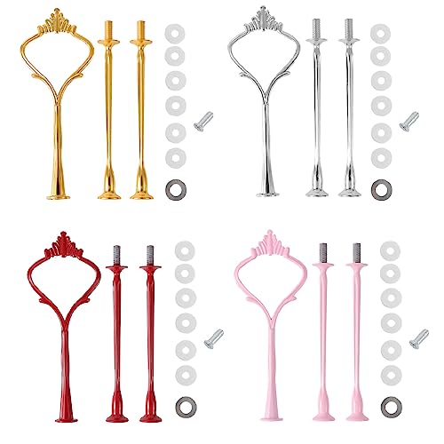 Cohentbliss 4 Stücke 3 Etage Stangen Set Metallstangen Etageren Stangen Set Etagere bausatz Etagere Stangen Set 3 Etagen Metallstangen Wiederverwendbar für Geburtstag Party Hochzeit Picknick