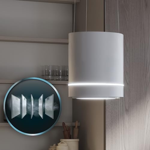 Cecotec Runde Insel-Dunstabzugshaube 44 cm Bolero Flux Cre 448000 White A++. Weiße Optik, Saugleistung 800 m³/h, 210-W-Motor, Elektronische Steuerung, Beleuchtung, Kohlefilter