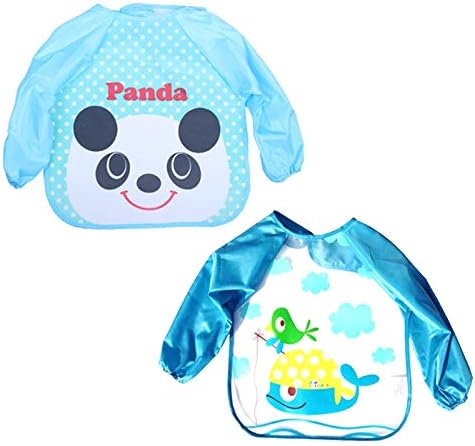 Biofieay Baby Apron Long Sleeves Toddler Painting Waterproof Bibs EVA Feeding Art Coverall for Kids Boys 1-3 Year