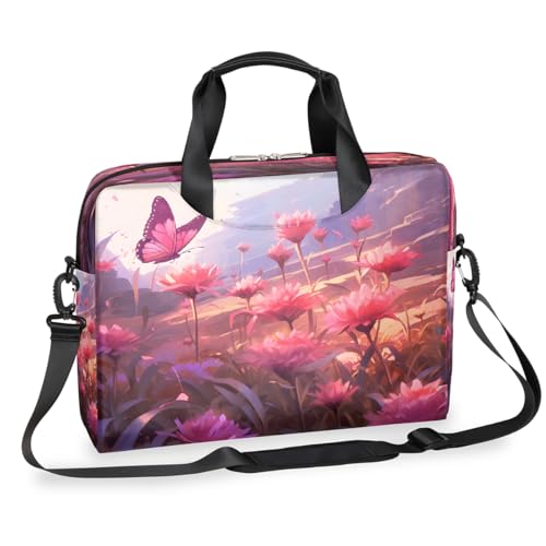 Maletín para laptop 15.6-16 pulg con flores rosa impermeable miniatura 1