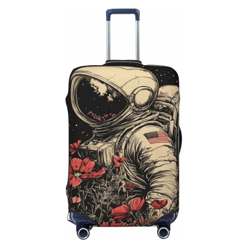 Astronaut And Flowers Elastic Travel Luggage Covers Dustproof Scratch-Resistant Suitcase Protector Fit 22-24 Inch