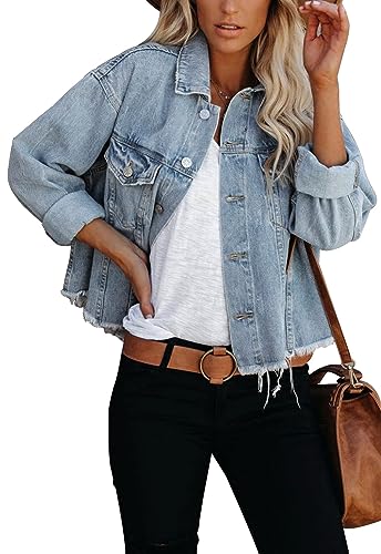 Jayscreate Women's Jean Denim Jacket Pockets Oversized Ripped Short Light Cropped Mini Lightweight Ladies Denim Jacket4